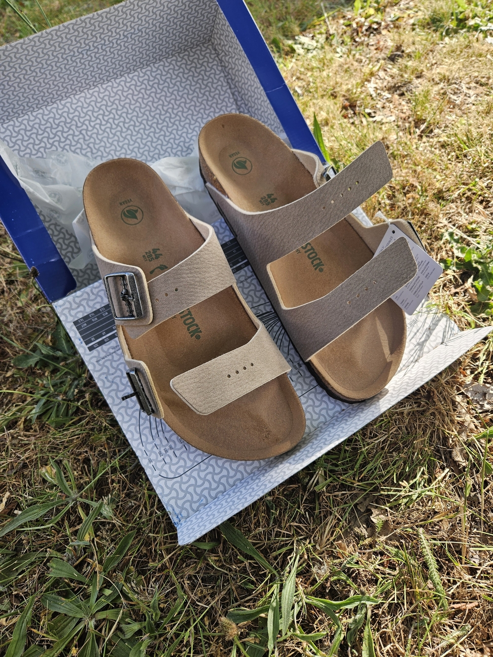 Birkenstock Arizona Vegan Birko-flor Suade Gray Taupe Two-Strap Sandals